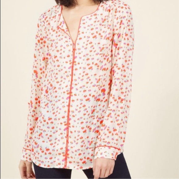 MODCLOTH Podcast Co-Host Floral Blouse Top Falling Blossoms Long Sleeve Medium - Picture 2 of 15